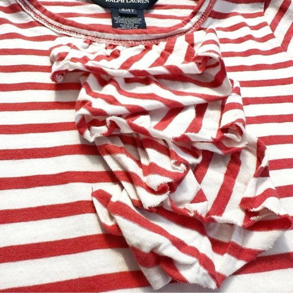 Ralph Lauren | Ruffle Front Striped T-Shirt (4/4T) ♥️ - Picture 2 of 5